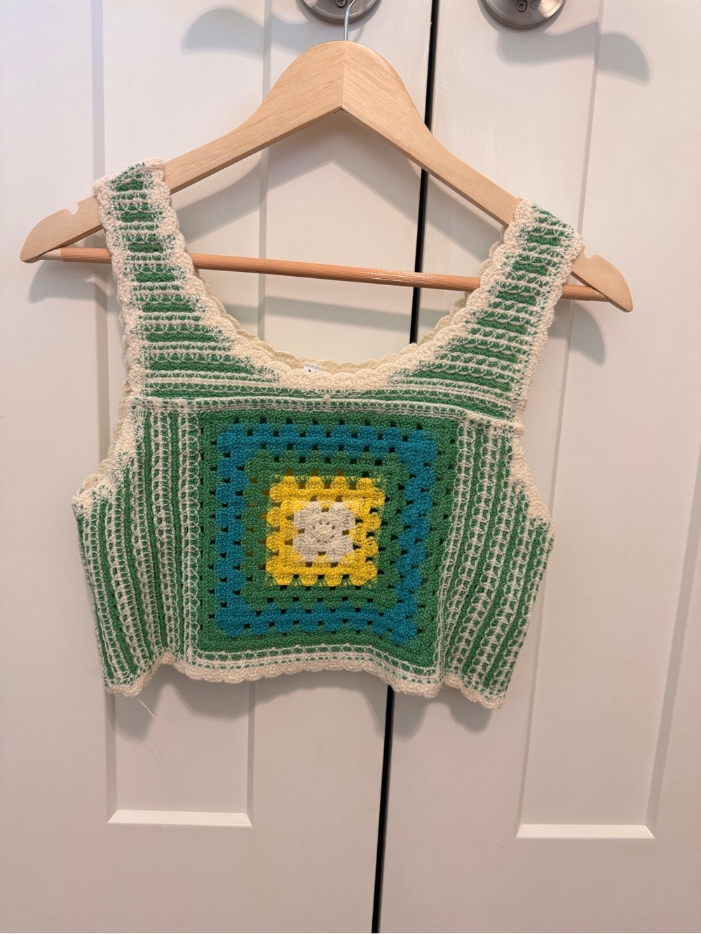 Green Crochet Square-Front Tank Top